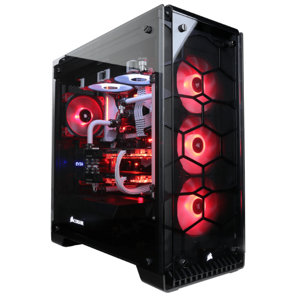 a black and red computer tower