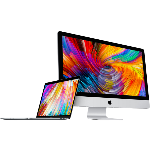 a laptop and monitor with colorful screens