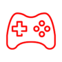 a red neon sign with a game controller